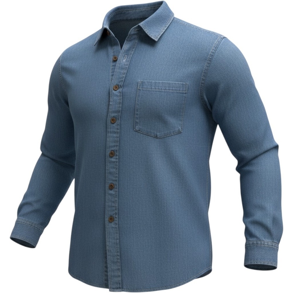 Open Trails Men's Blue Denim Cotton Button-Down Shirt XL Long Sleeve Pockets